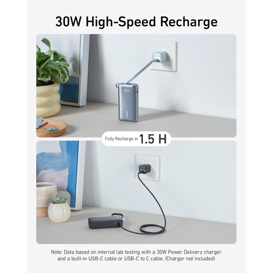 Anker Powerbank Nano 10000Mah 30W 2 Port Usb A/C Cable Type C - A1259