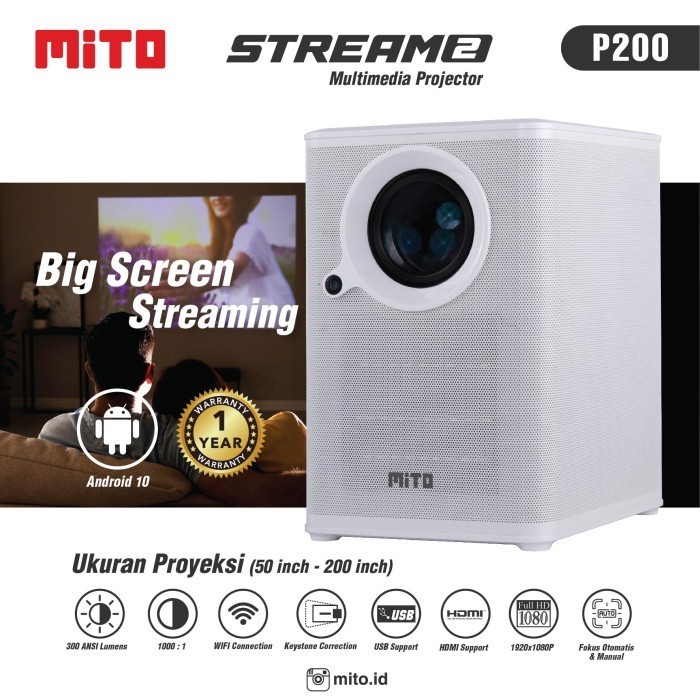 [New] Mito Multimedia Projector Stream 2 P200 Smart Projector