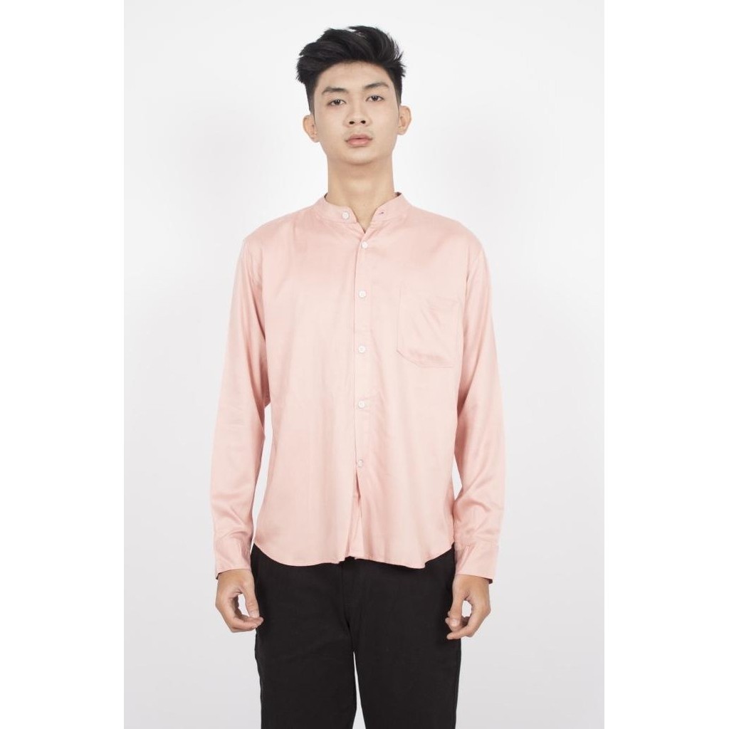 Fortklass Arkana Pink Baju Koko Polos Pria Lengan Panjang