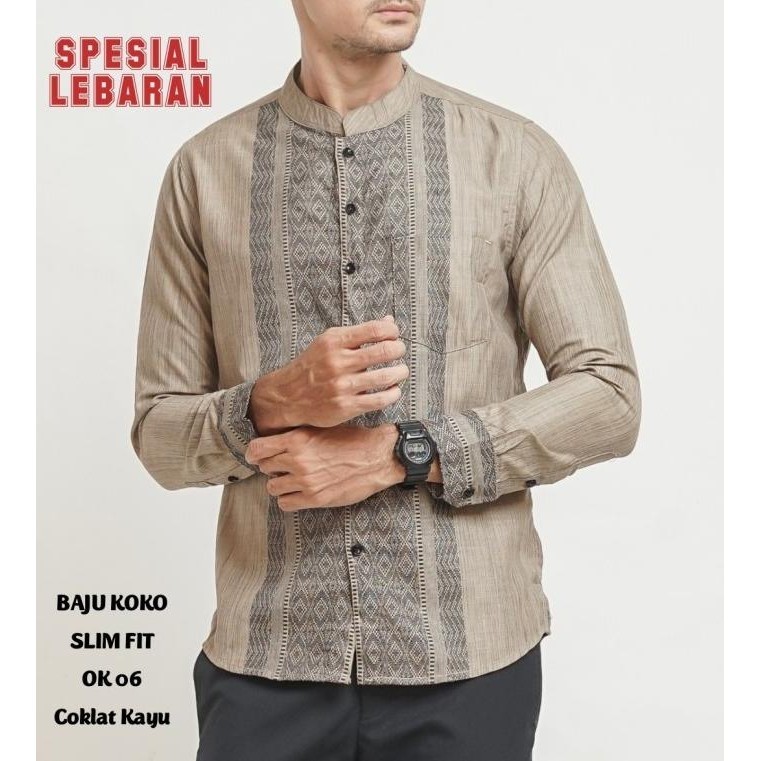 Baju Koko Pria Slim Fit Kemeja Koko Pria Putih Lengan Panjang Clk41