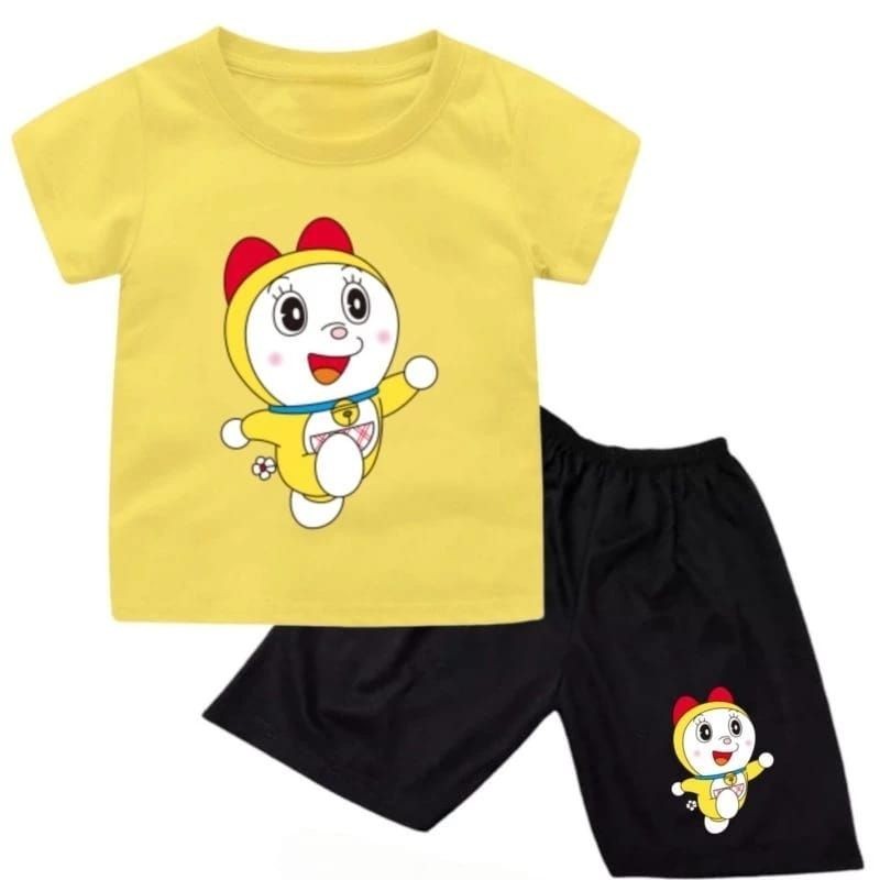 baju kaos setelan anak anak cowok cewek motif doremi untuk umur 1-10 tahun