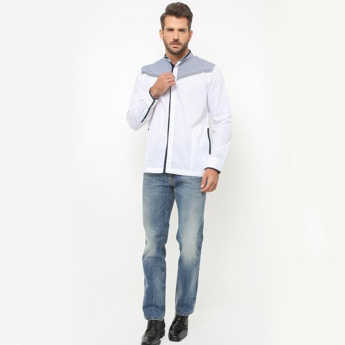 Lgs - Baju Koko - Lengan Panjang - Bordir - Motif Polkadot - Putih