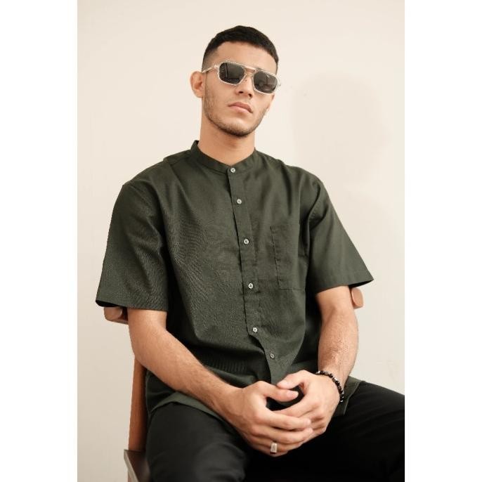 Larusso Kemeja Koko Basic Oxford Pendek - Dark Green