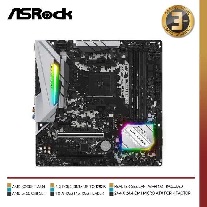 Motherboard Asrock - B450M Steel Legend Ryzen Amd Am4 Atx