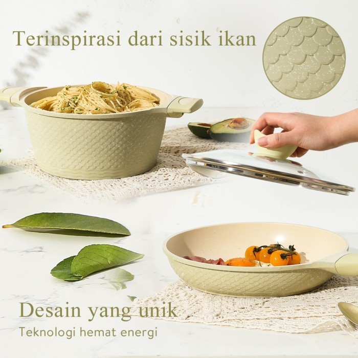 Carote Terra 7 Pcs Set Hijau Wajan Dan Panci Marble Anti Lengket