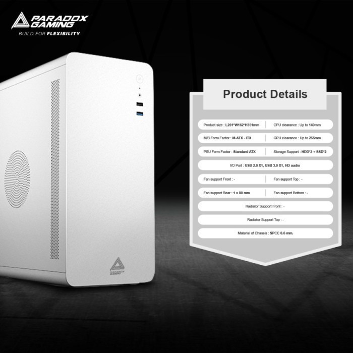 Paradox Gaming Saka - Matx Case + Psu 400W - White