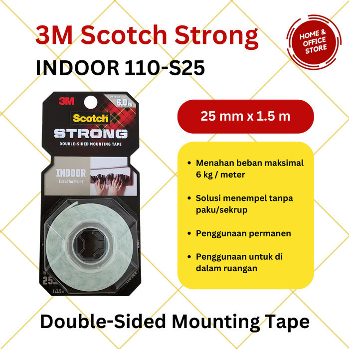 

TERMURAH 3M Scotch Strong Indoor Double Tape / Mounting Tape 25 mm x 1,5 m