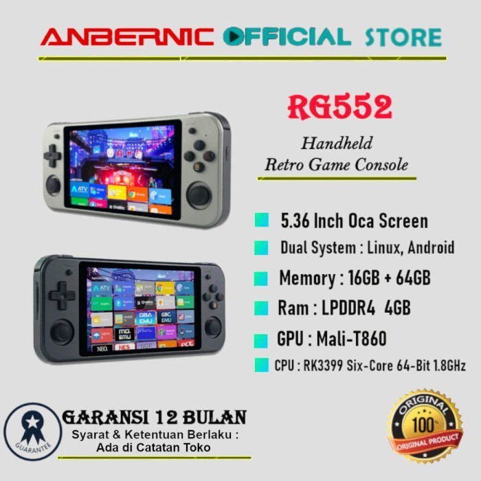 Anbernic Rg552 Retro Video Game Console Dual Systems Android Linux