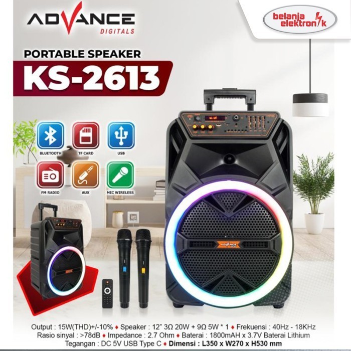 Advance Ks-2613 Speaker Meeting Portable Speaker Ampli Bluetooth 12''