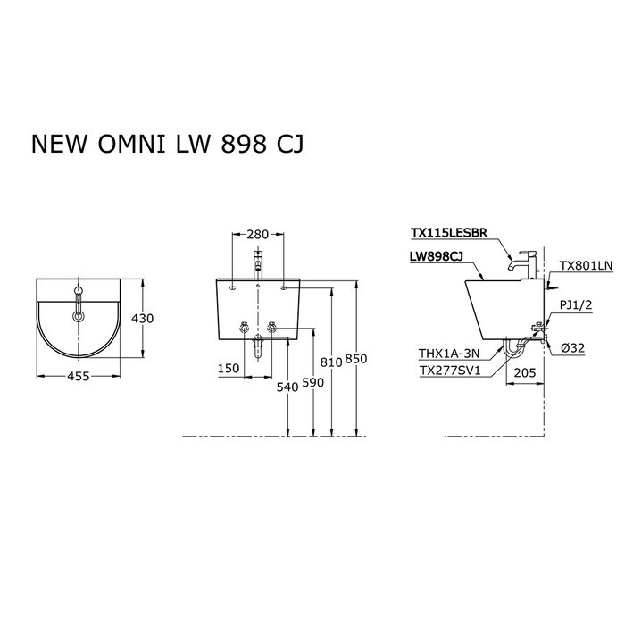 Wastafel Gantung Toto Lw898Cj Body Only