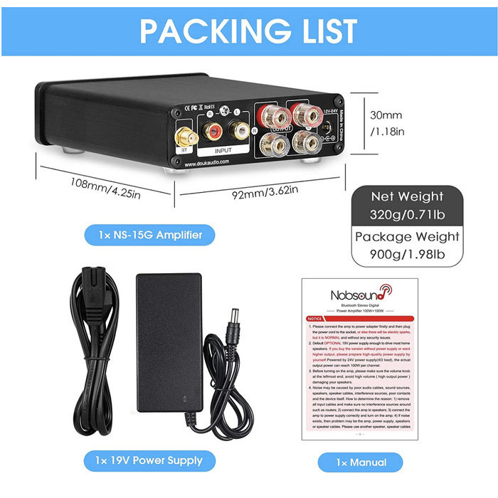 Nobsound Ns15G Class D Bluetooth Stereo Amplifier