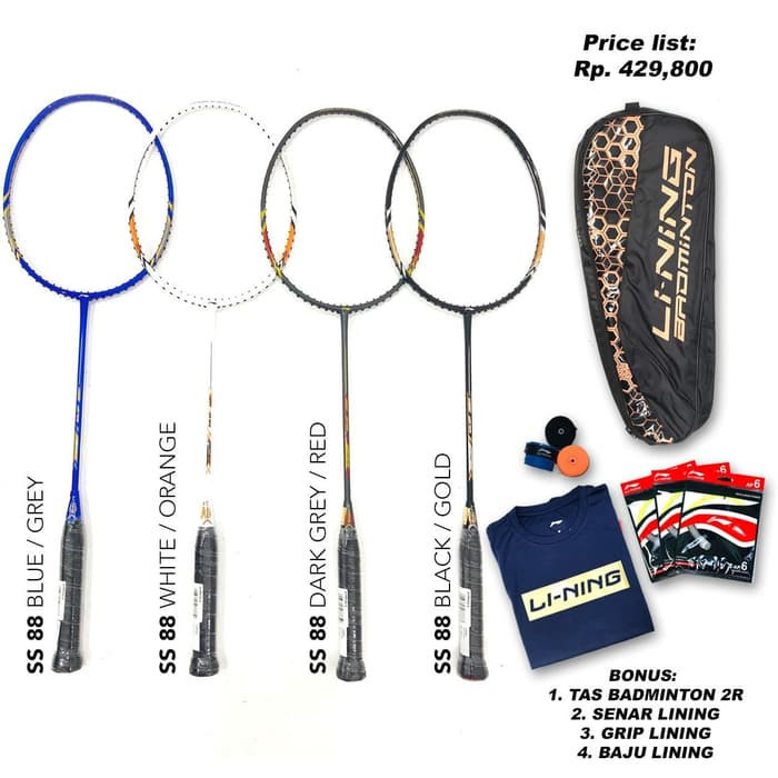 PROMO PAKET RAKET BADMINTON LINING SS 88 SS88 Super Series 88 TERMURAH