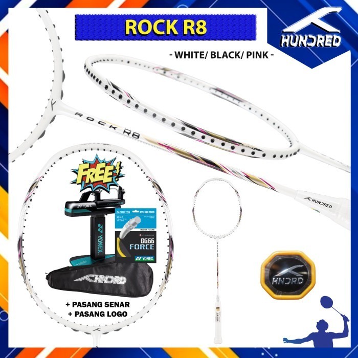 Raket Badminton Original HNDRD HUNDRED Rock R8 White Black Pink