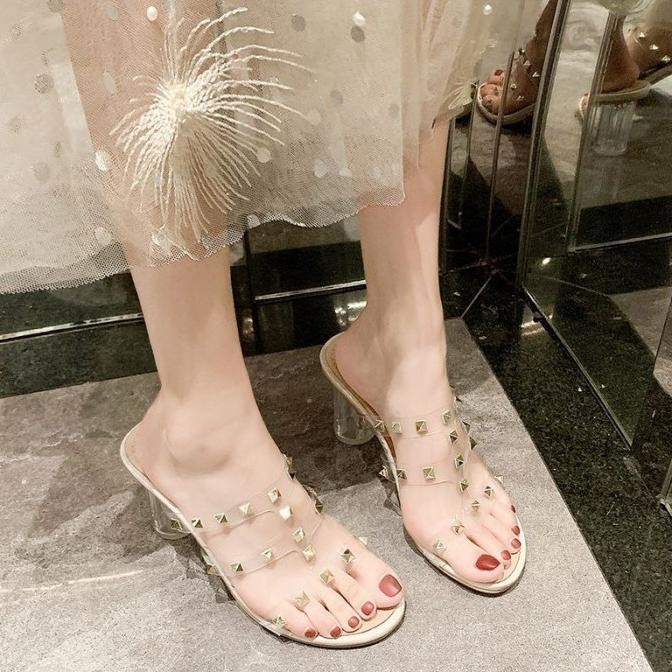 Sandal Heels Pesta 8Cm Kaca Transparan Import Fashion Korea Terbaru