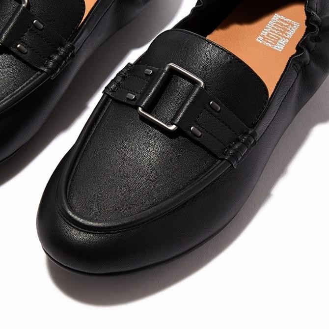 Fitflop Allegro Stud-Buckle Leather Loafers Original Sepatu Wanita-Blk