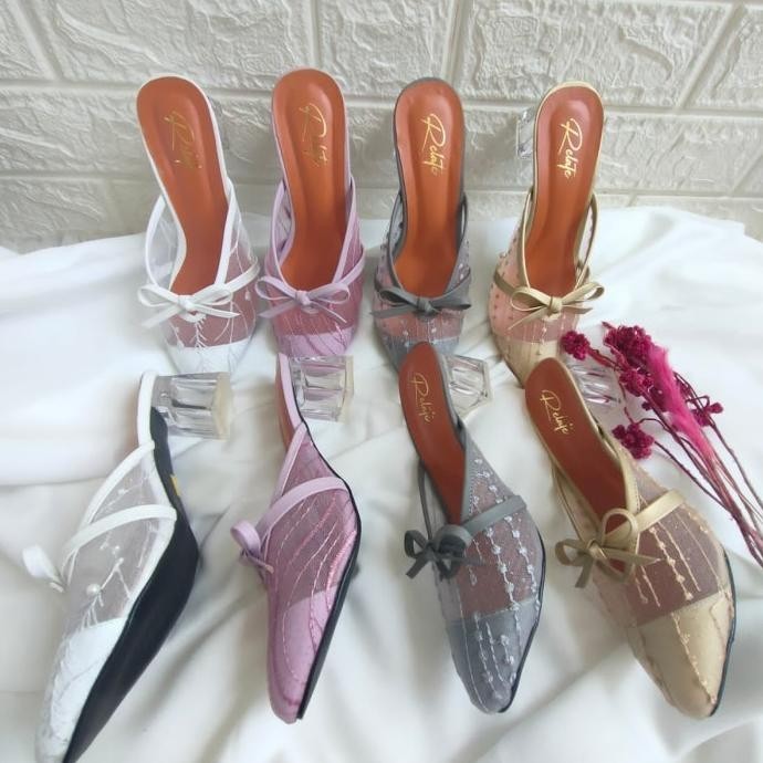 Sendal Pesta Wanita Heels / Tali Pita Hak Kaca 5 Cm