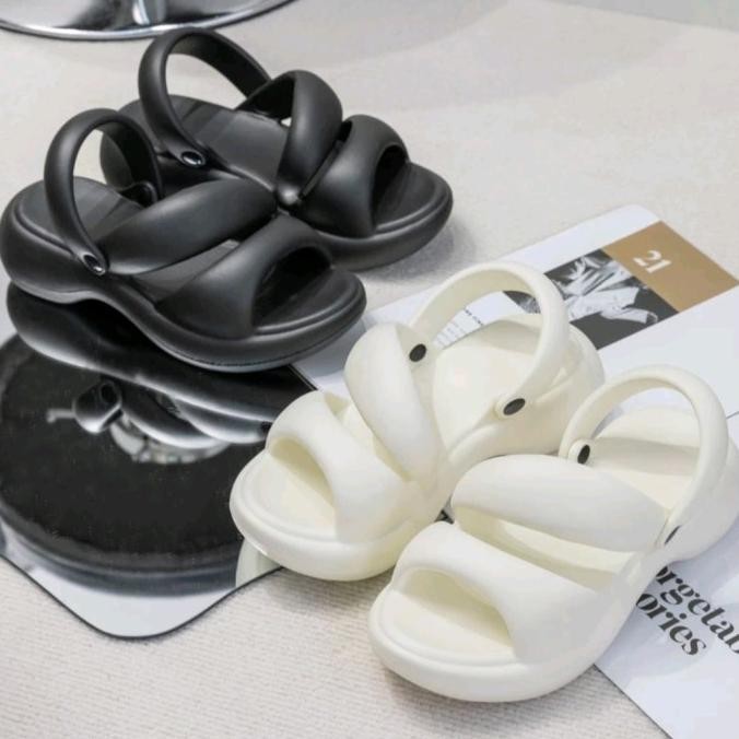 Sendal Tali Wanita Wedges Slide Korea Kekinian Sandal Slop Bahan Eva