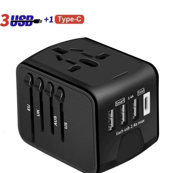 Charger Travel Universal Travel Adaptor 3 Port Usb + 1 Type C
