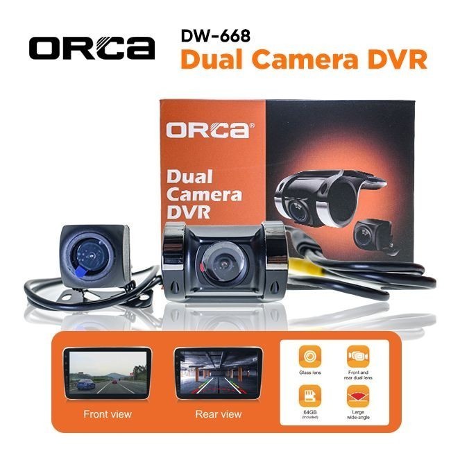 DUAL KAMERA DVR ORCA DW-668 / KAMERA DVR MOBIL FREE SD CARD 64GB