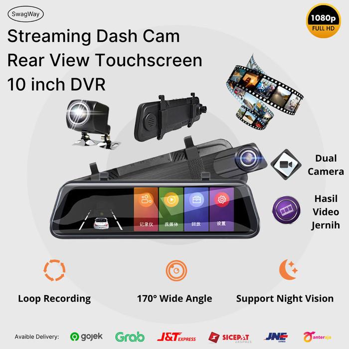 KACA SPION KAMERA MOBIL 10 INCH DVR DASH CAM REAR VIEW REKAM HD 1080P