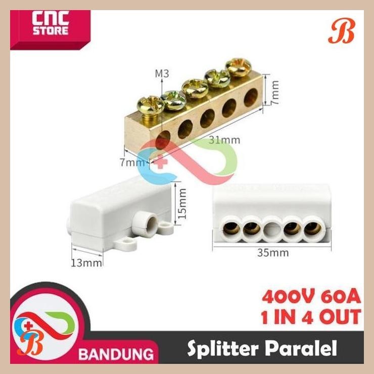| CN | TERMINAL BLOCK SPLITTER PARALEL HIGH POWER 400V 60A 1 IN 4 OUT