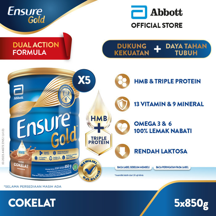 

Ensure Gold Hmb Cokelat 850 G - Nutrisi Dewasa Rendah Laktosa - 5 Pcs