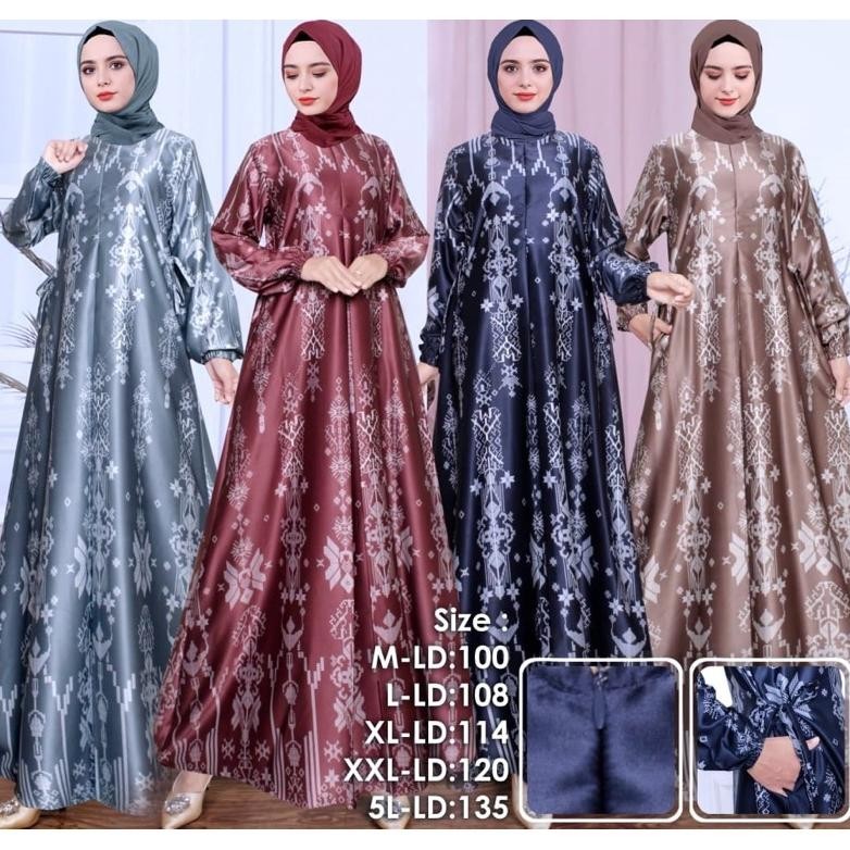 Ready Jumbo Ld 135 /5L) Gamis Silk |Gamis Silk Premium |Gamis Motif /Gamis Muslim Terbaru /Gamis Kon