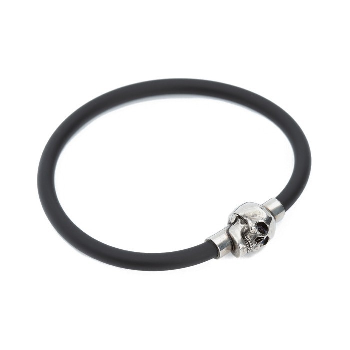 Alexander Mcqueen Rubber Cord Skull Bracelet Black Shw