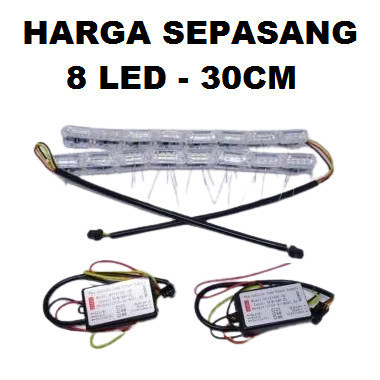Lampu Led Alis Drl Crystal 30 Cm 8 Mata Sein Running 30Cm Mobil Motor