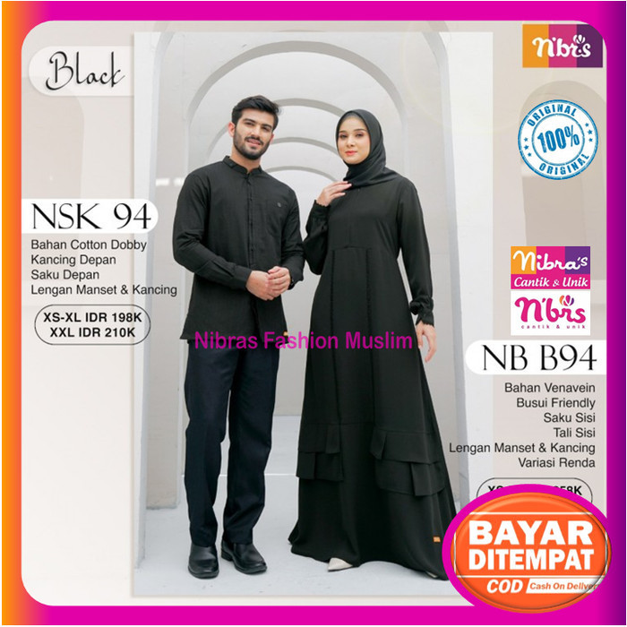 Nibras Couple Terbaru 2022 Pasangan Suami Istri Koko Gamis Hitam Polos