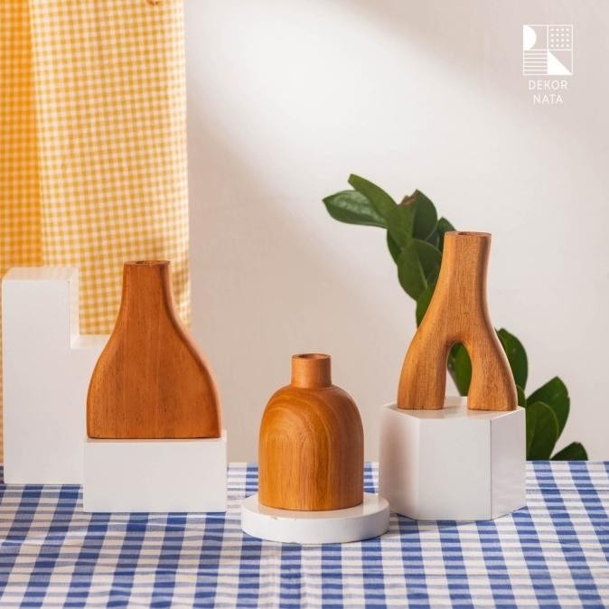 Dekornata Tubi Wooden Vase / Vas Bunga / Rak Bunga Kayu / Vas Kayu / V