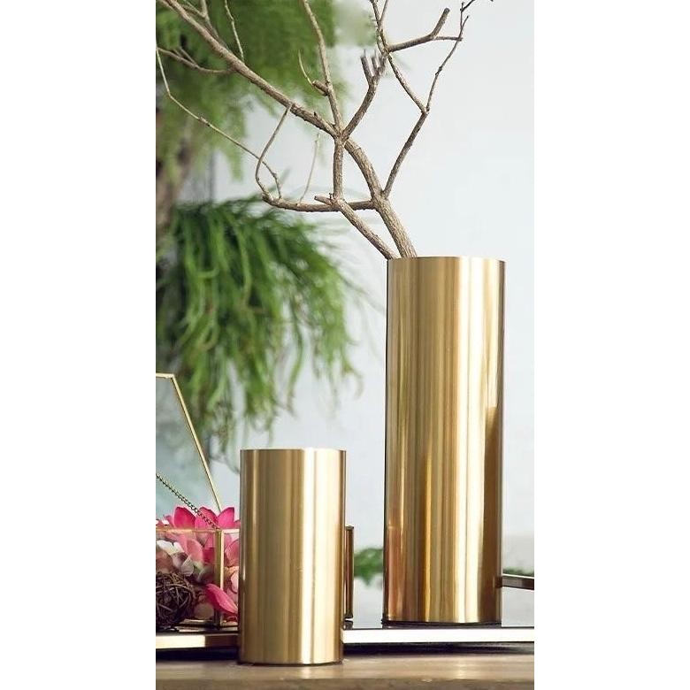 Vas Pot Bunga Gold Silinder Stainless Flower Vase Luxury Home Decor