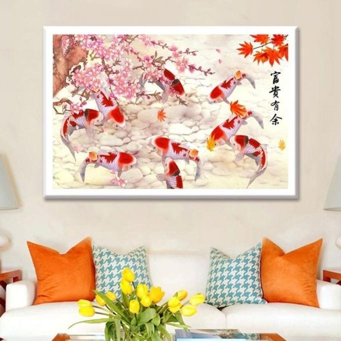 Diy Diamond Painting Full Ikan Koi Bunga Sakura 90X60Cm D632