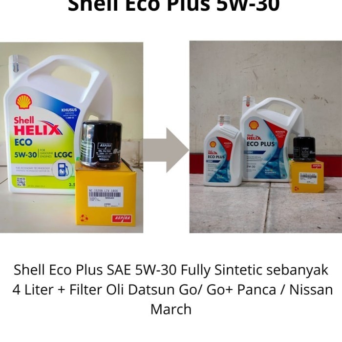 PAKET OLI SHELL HELIX ECO 5W-30 + FILTER OLI DATSUN GO/ GO+ PANCA