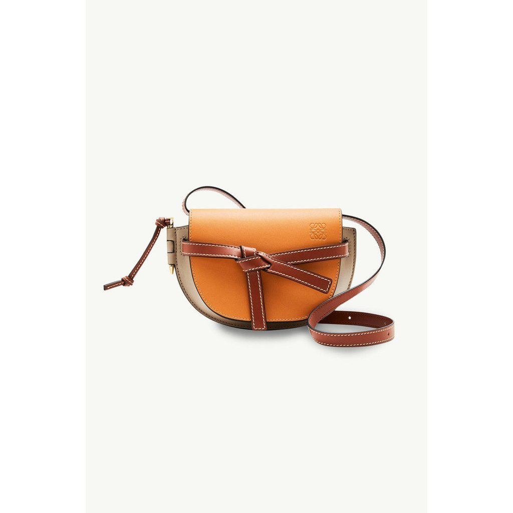 LOEWE Mini Gate Shoulder Dual Bag in Amber/Light Grey/Rust Soft Calfskin