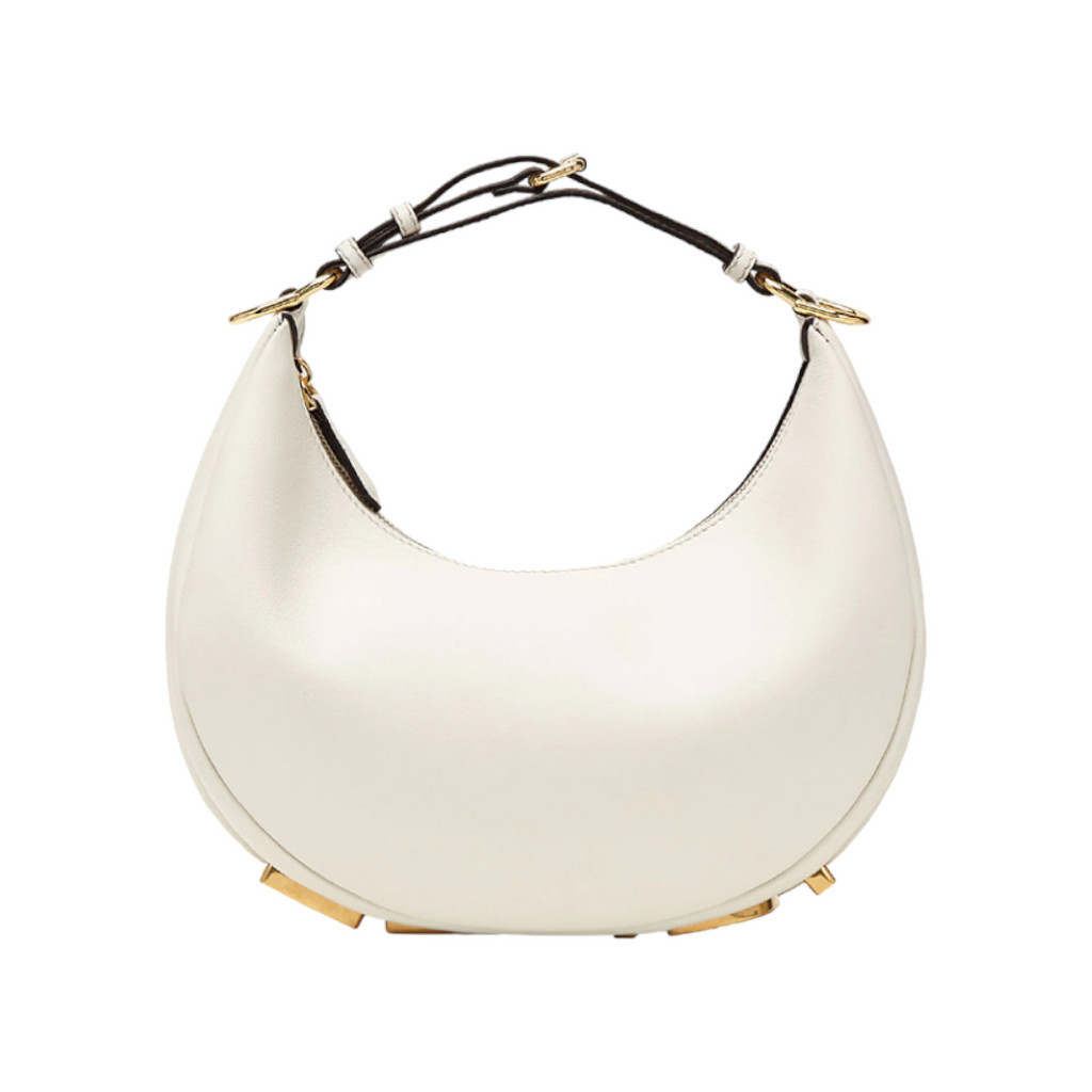 FENDI Small Fendigraphy Hobo Bag in White Calf Leather