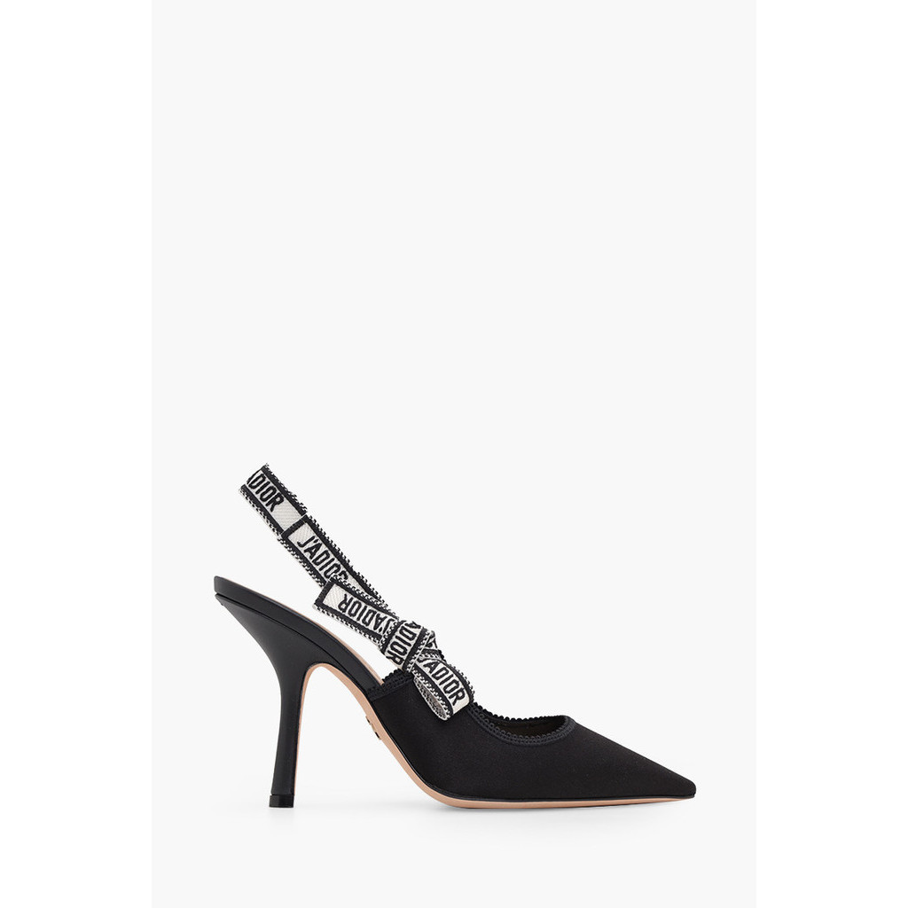 CHRISTIAN DIOR J'Adior Slingback Pumps 100mm in Black Embroidered Satin and Cotton