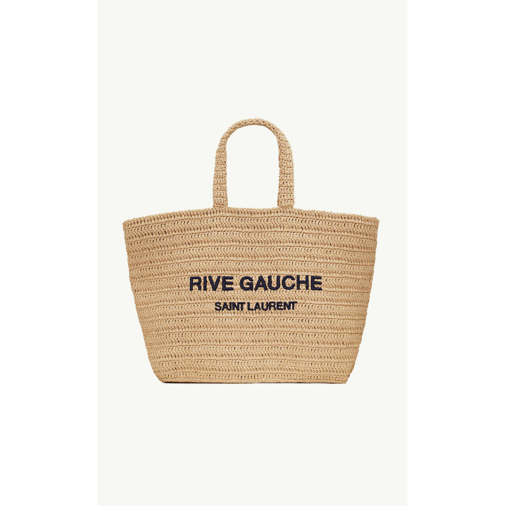 YVES SAINT LAURENT Rive Gauche Supple Crochet Tote Bag in Natural Raffia