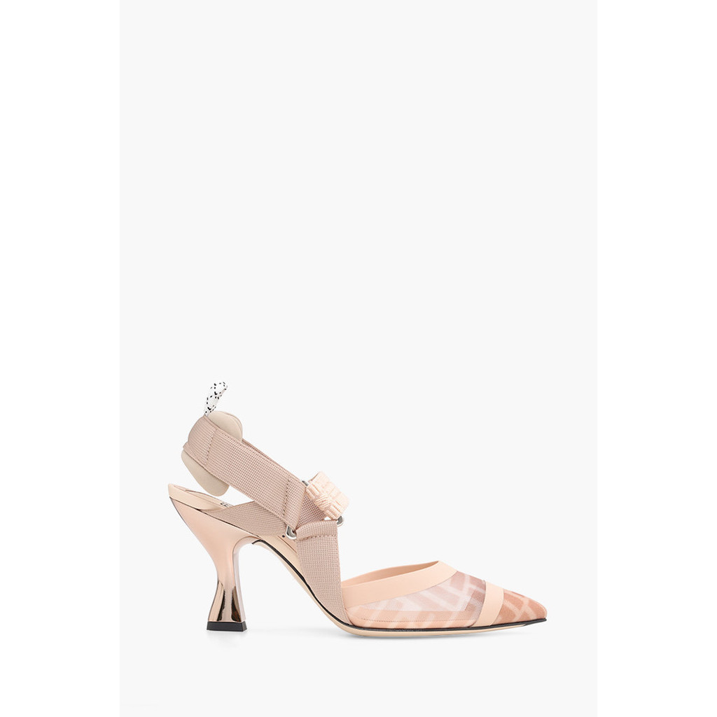 FENDI Colibri Tulle Slingback Pumps 85mm in Rose/Nude FF Logo Pattern