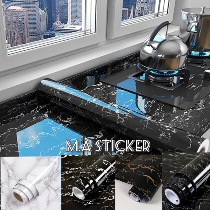 Wallpaper Dapur Sticker Kitchen Set Meja Lemari Dapur Motif Marmer Glossy