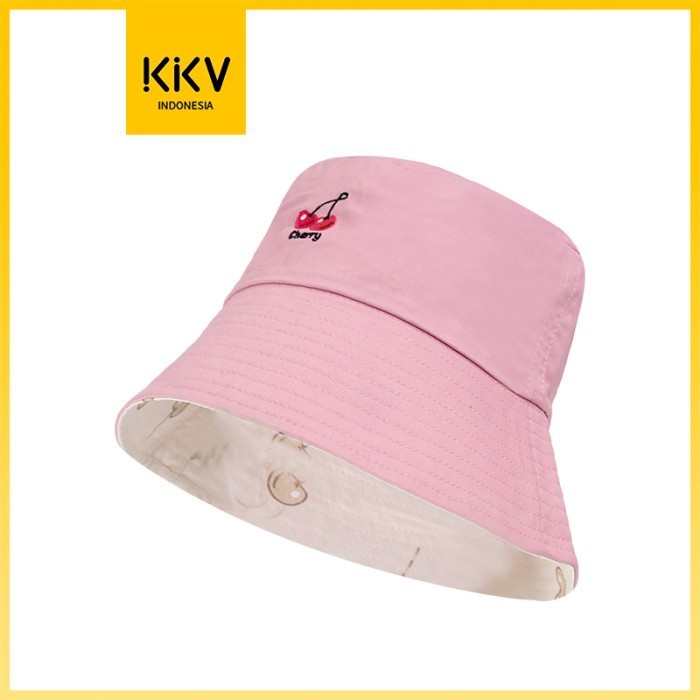 KKV Dylee&amp;Lylee Topi Bucket Pink Cherry Bergaya dengan Sentuhan Korea