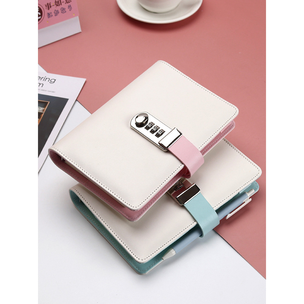 

Good-looking Password Lock Loose-Leaf Note Primary School Student Lock Journal Book Multi-Function Girl Diary Book with Checkered