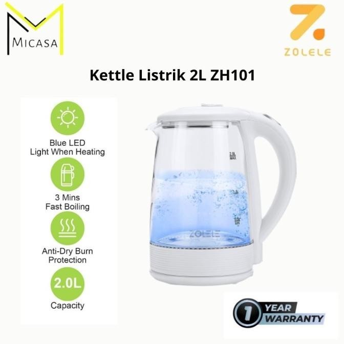 [Micasa] Zolele Kettle Listrik 2L Zh101 Electric Water Heaters Tea Kualitas Premium
