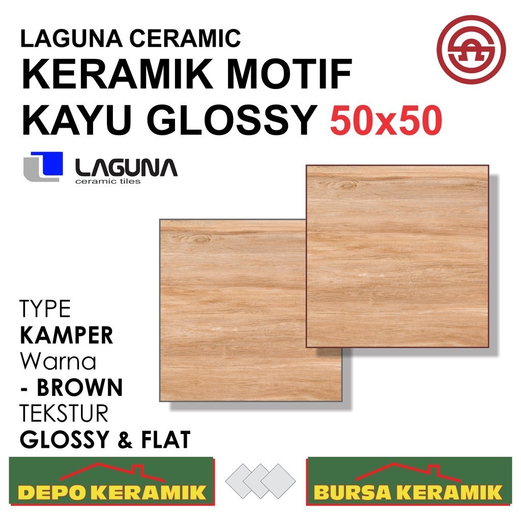 Keramik Motif Kayu 50x50 KAMPER BROWN -LAGUNA- Glossy&Flat