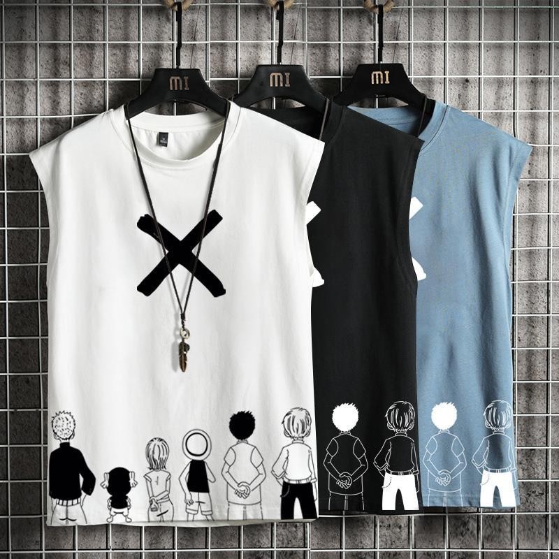 Rompi Longgar untuk Pria, Rompi Olahraga, Rompi Basket, Rompi Luffy One Piece, Merek Mode,