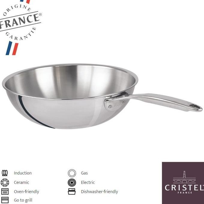 Cristel Stainless Steel Wok Castel Pro / Wajan Penggorengan 30 Cm 5Ply