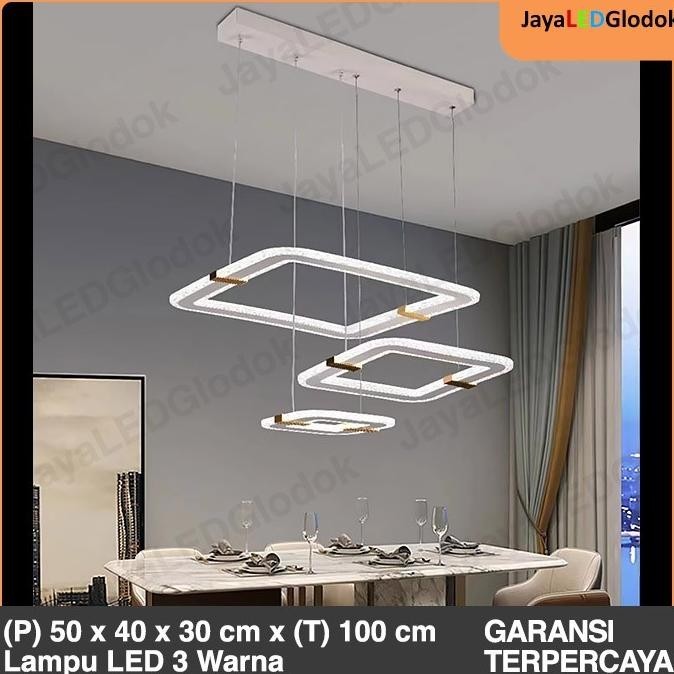 Lampu Gantung Minimalis Ruang Makan Tamu Kotak Putih Led Hias 82 Canti_Kk