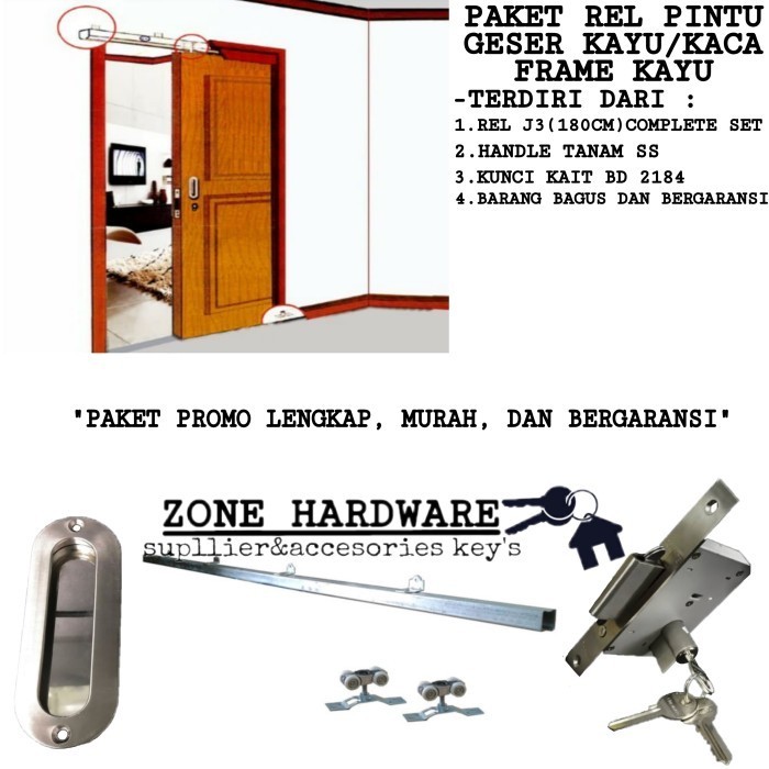Rel Sleding J3(180Cm)/Rel Pintu Geser/Rel Gantung Complete Set Kunci