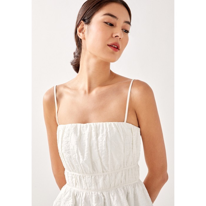 Danica Textured Ruched Bustier Top - White