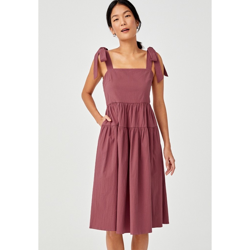 Lula Textured Tiered Midi Dress - Rose